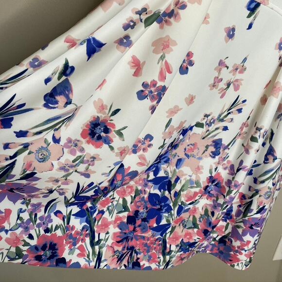 Women's Plus Elle Short Sleeve White Floral Pink Purple Spring Dress XXL - Picture 7 of 10